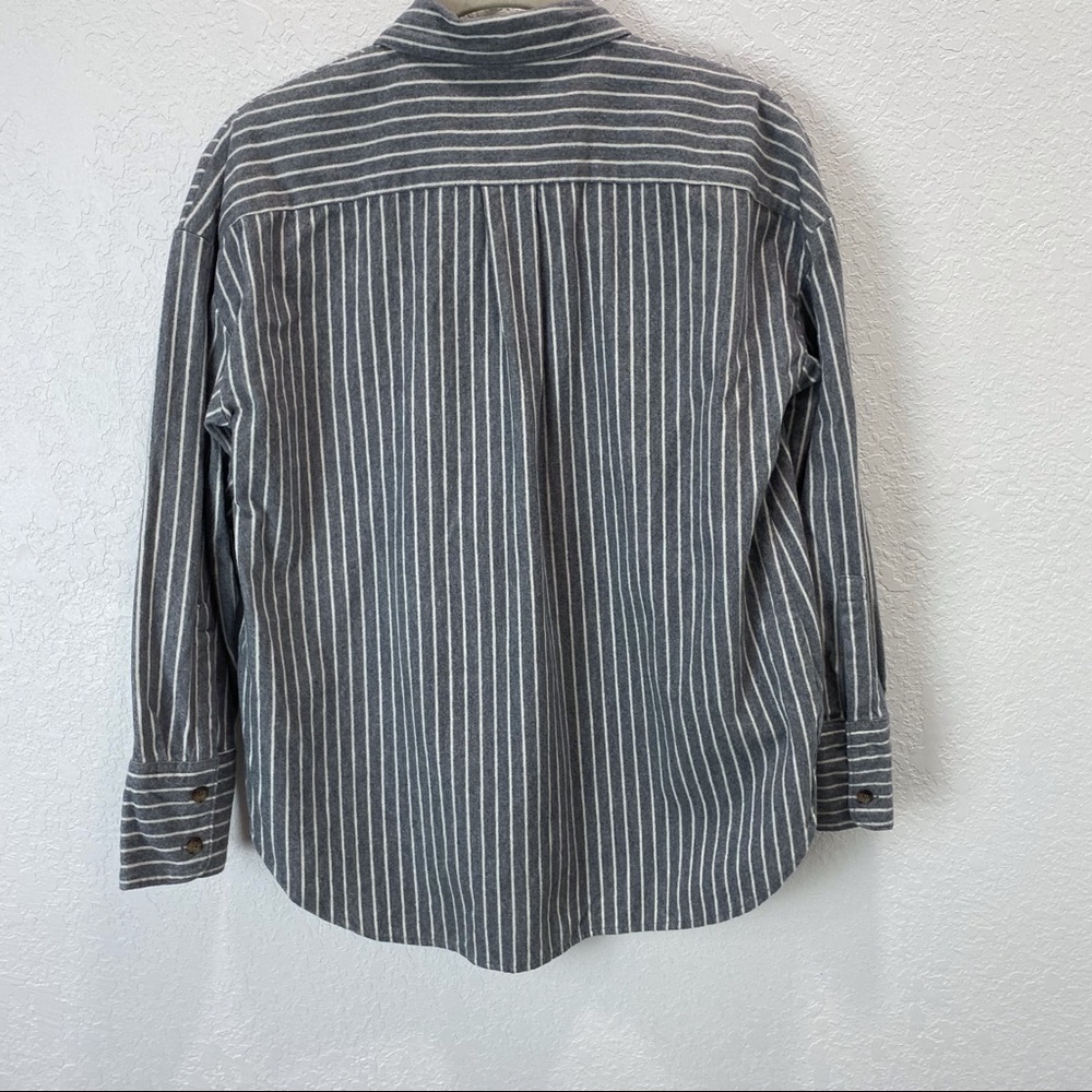 Madewell Westward Gray White Stripe Flannel Long Sleeve Button Front Shirt - Picture 5 of 12